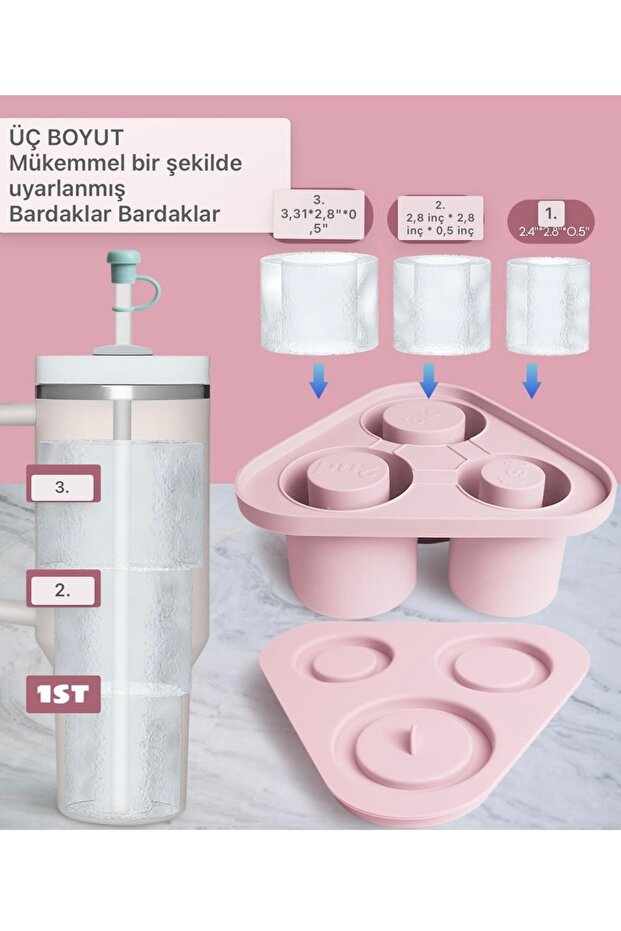 Yenigeldi Stanly Quencher Uyumlu Mavi Silikon Buz Kalıbı – 3 Boyutlu Silindir Buz 30-40 termos için Küp Kalıp