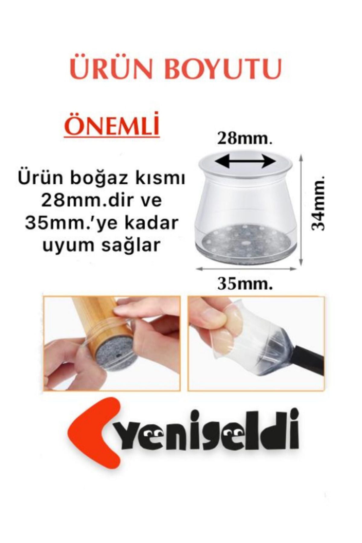 Yenigeldi 8 Adet Keçeli Orta Büyük (35MM*28MM) Silikon Masa Sandalye Pabuç Kaydırmaz Zemin Koruyucu