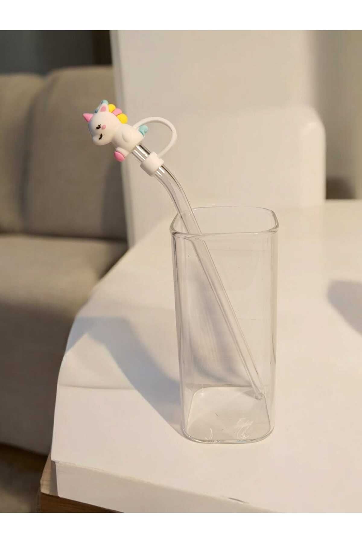 Yenigeldi (6MM) Silikon Pipet Başlıklı Pipet Ve Kare Uzun Kokteyl Kahve Bardağı