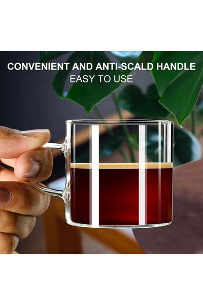 6 Adet Renkli Saplı Espresso Fincan Isıya Dayanıklı Borosilikat Bardak Kulplu Kahve Çay (130ml)