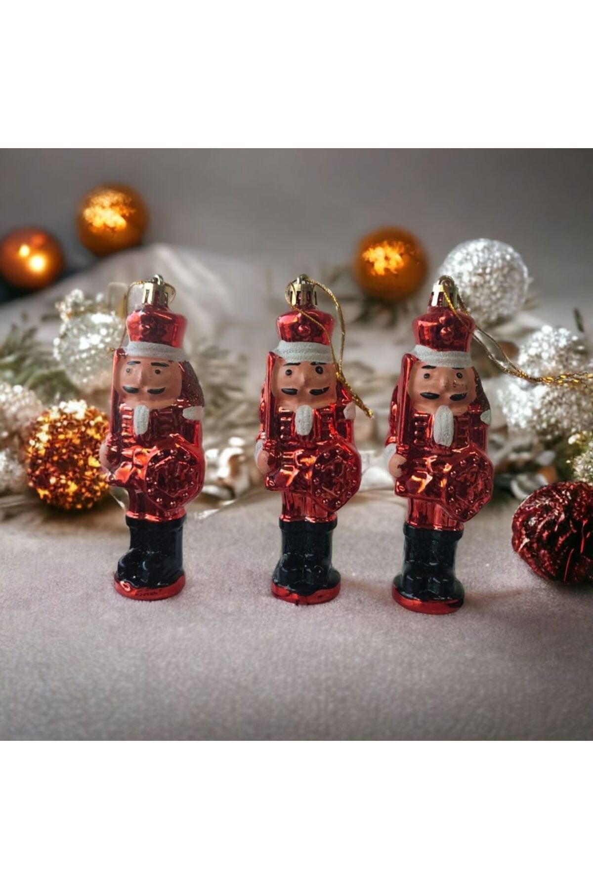 Yenigeldi 3 Adet Fındıkkıran Asker (7 CM) Nutcracker Çam Ağacı Süsü Yılbaşı Doğum Günü Parti Süslemeleri