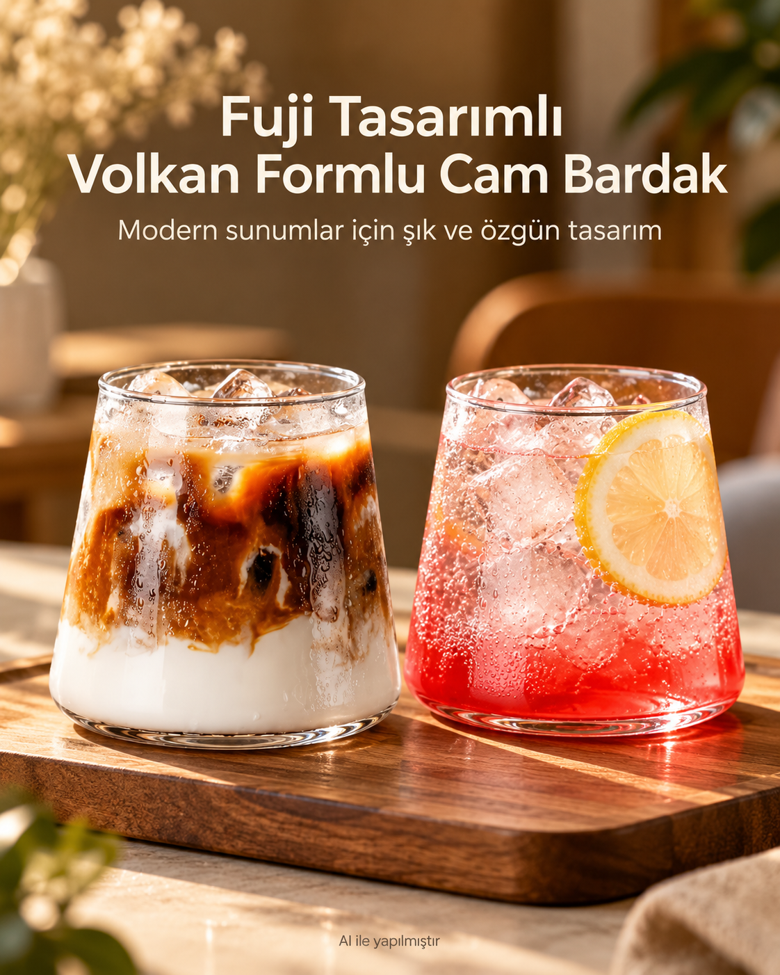 1 Adet Fuji Tasarımlı Volkan Formlu Borosilikat Cam Bardak