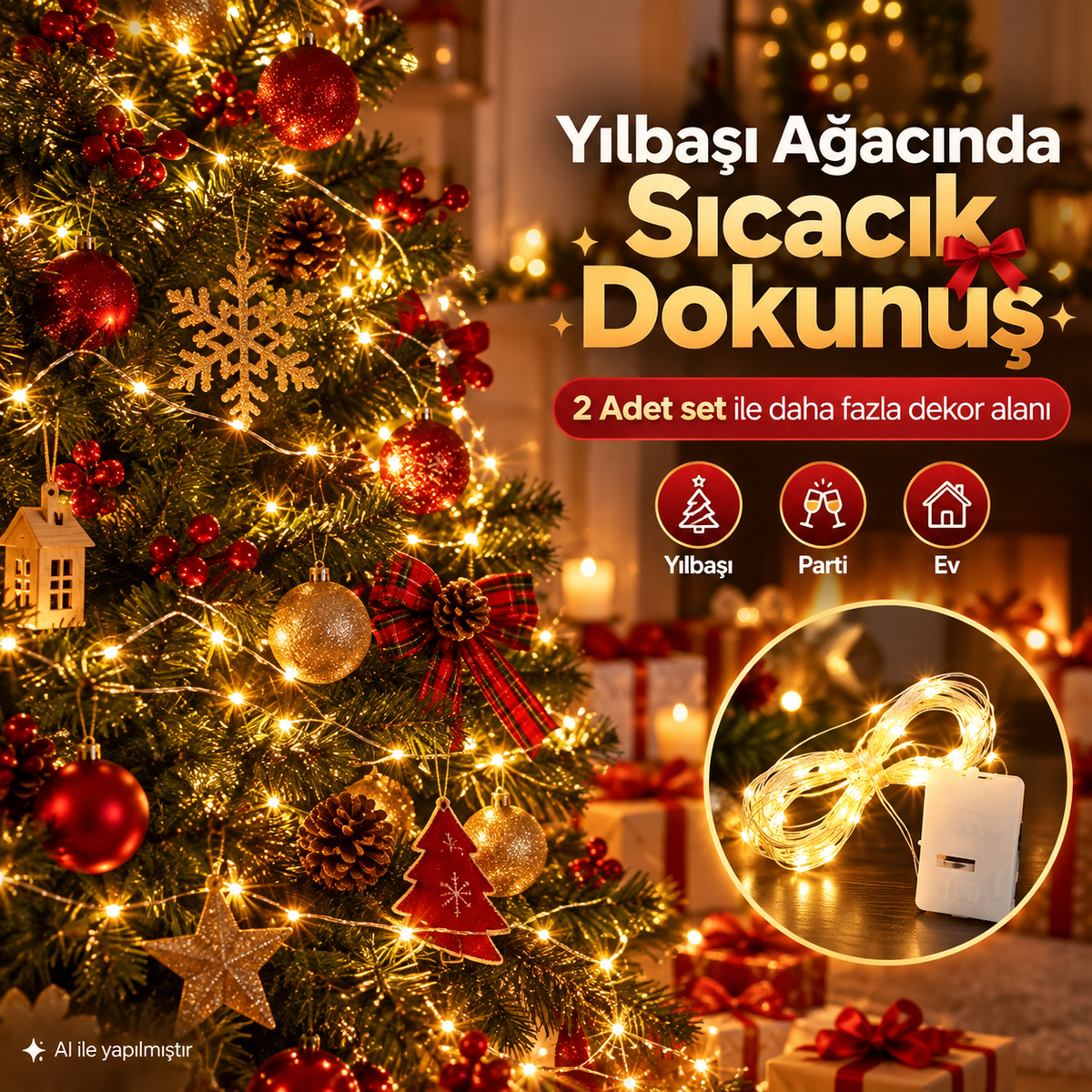 1 Adet Led 2m 20 Lamba Yılbaşı Peri Işık Parti Günışığı Dekorasyon