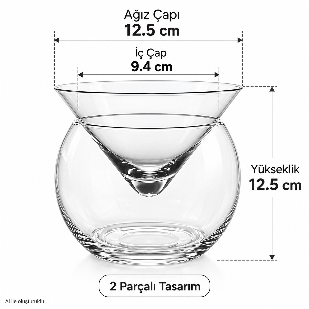 1 Adet (2 Parça) Cam Meyve, Kokteyl, Havyar Bardağı Seti