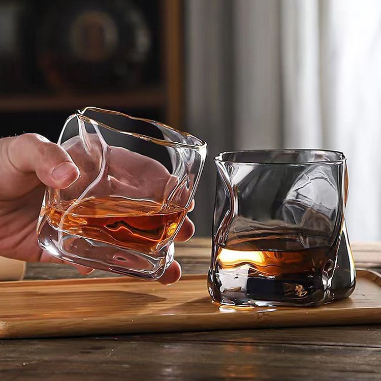 Yenigeldi 2 Pcs Irregular Rainbow Scandinavian Style Twisted Glass Whiskey, Cocktail, Bourbon Serving 236ml
