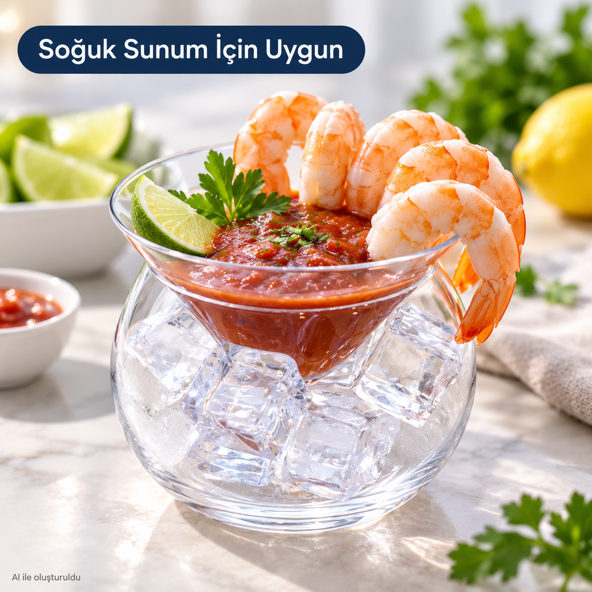 1 Adet (2 Parça) Cam Meyve, Kokteyl, Havyar Bardağı Seti
