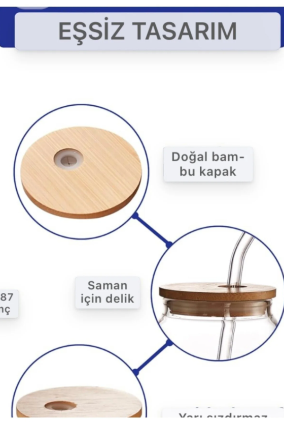 2 Adet (9MM) Cam Pipetli Siboplu Ahşap Kapaklı Bardak Kahve Süt Meyve Suyu Için Fırçalı