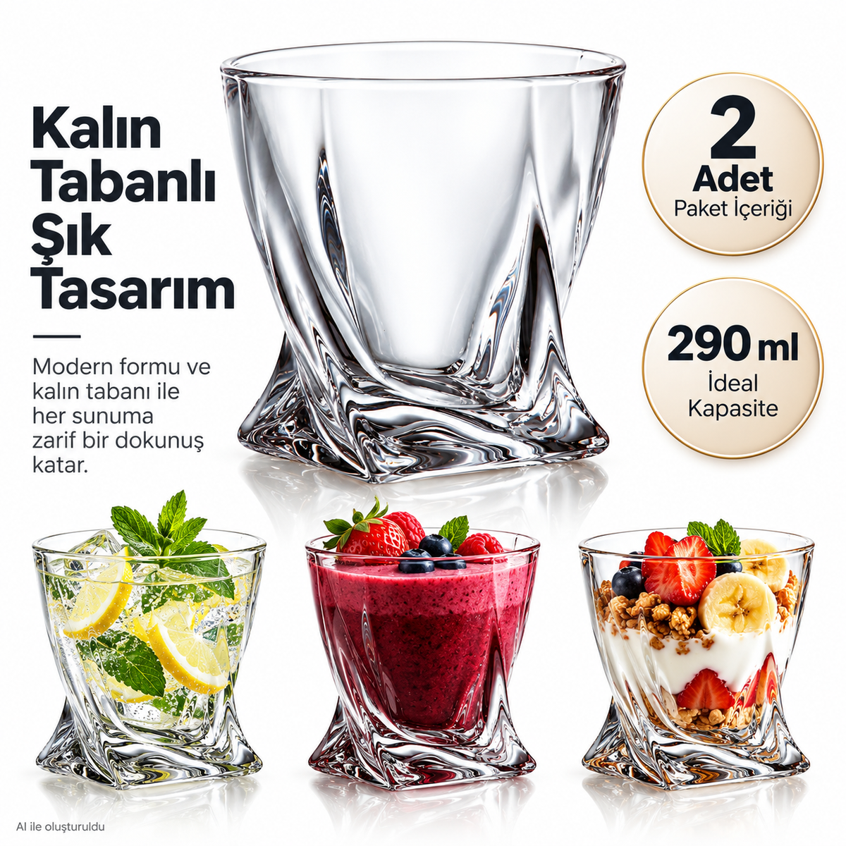 2 Adet İskoç Tarzı Kokteyl Bardağı