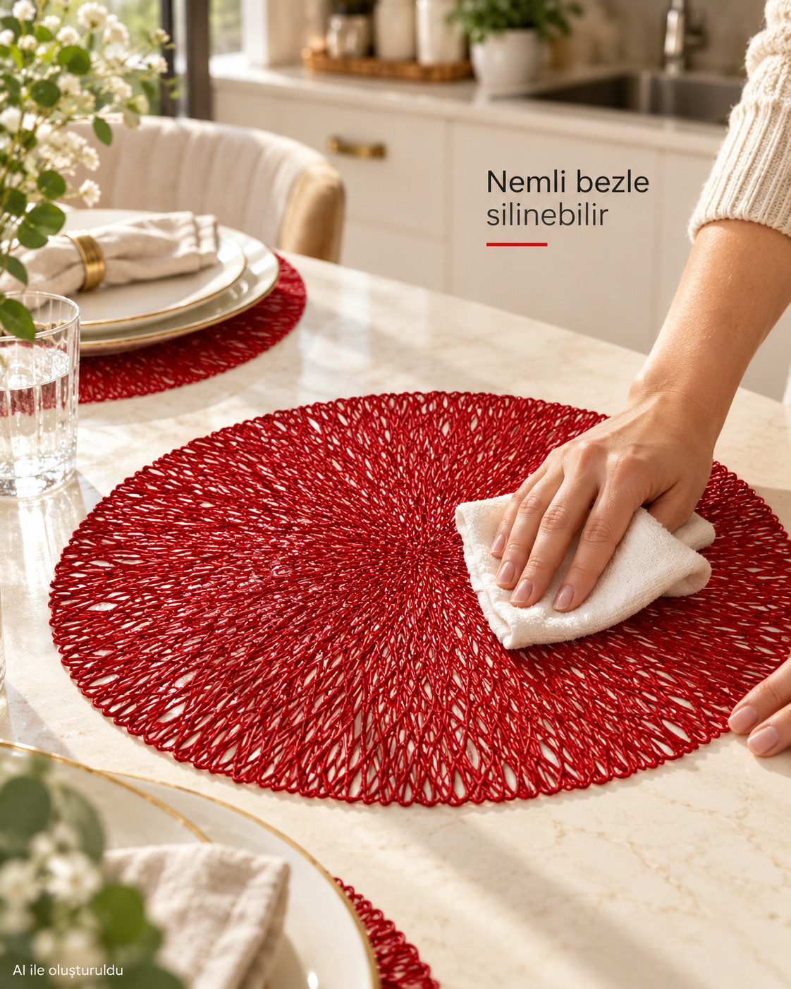 2 Adet Kırmızı File Bardak Altlıkları Noel File Motifli Vinil Kaymaz Yıkanabilir Isıya Dayanıklı