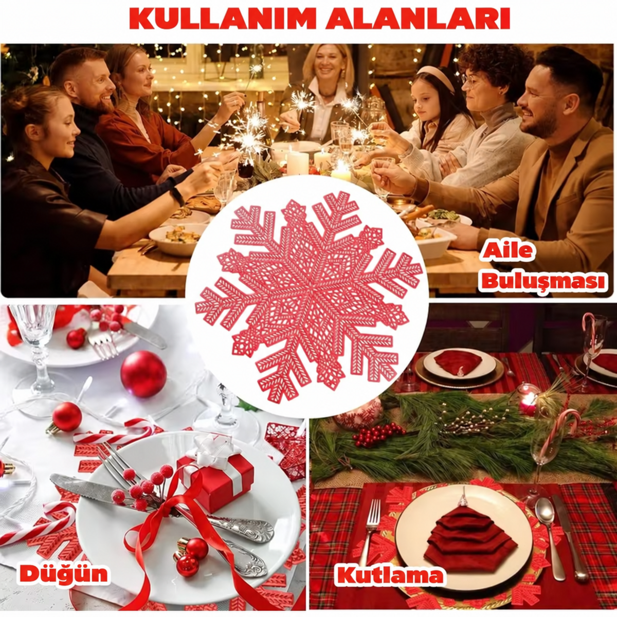 4 Adet Kar Tanesi Amerikan Servis Yılbaşı Dekorasyon Yıkanabilir