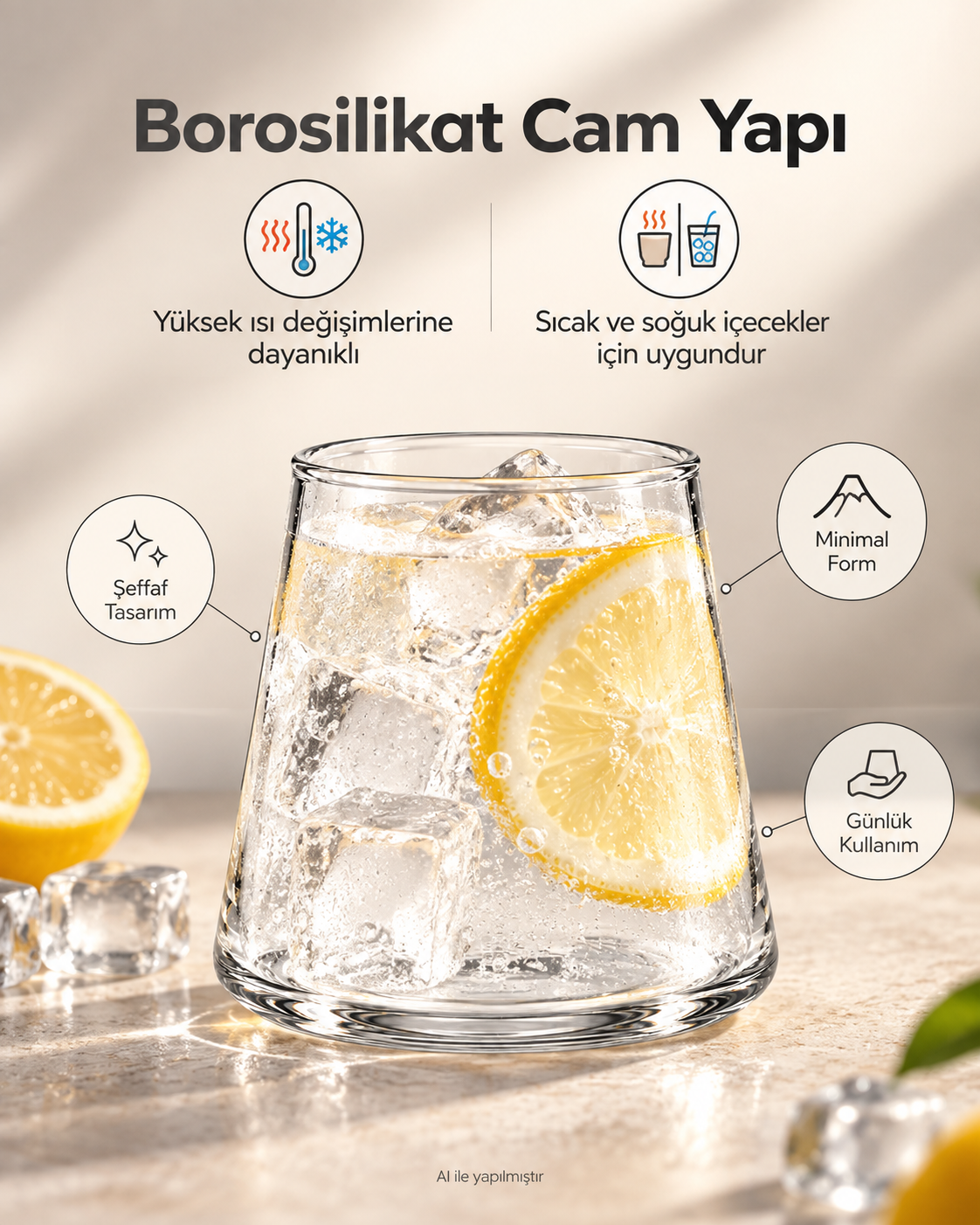 1 Adet Fuji Tasarımlı Volkan Formlu Borosilikat Cam Bardak