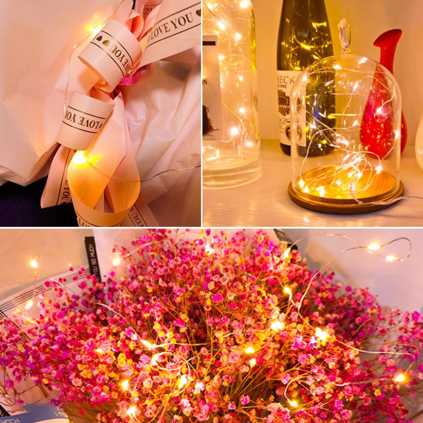 Su Geçirmez 3 Metre Pilli Gümüş Tel Led Peri Işığı