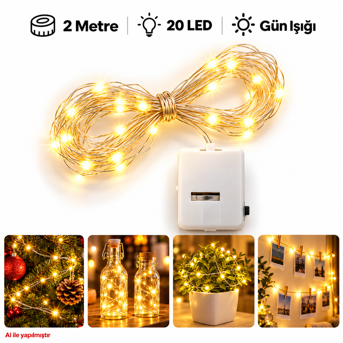 1 Adet Led 2m 20 Lamba Yılbaşı Peri Işık Parti Günışığı Dekorasyon