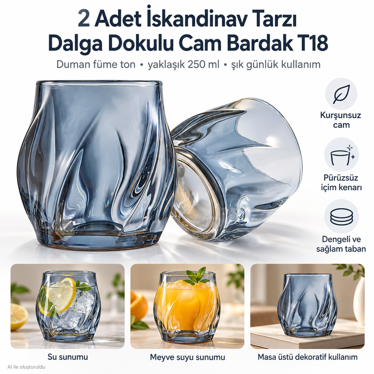 2 Adet İskandinav Tarzı Bardak Viski Burbon Kokteyl Bardağı T18