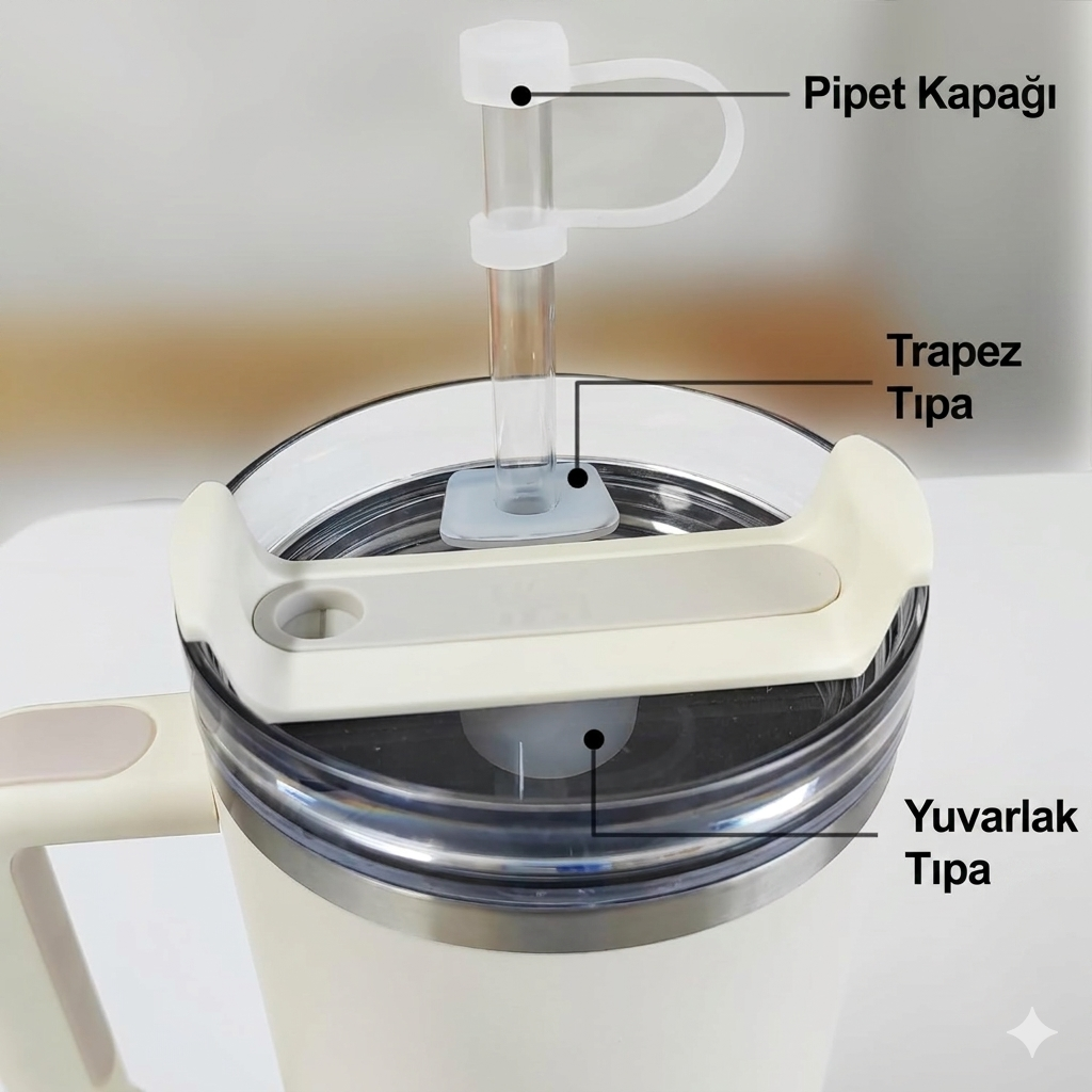 Yenigeldi Stanley Quencher Uyumlu Tumbler 30-40 Oz Sızdırmaz Seti Pembe