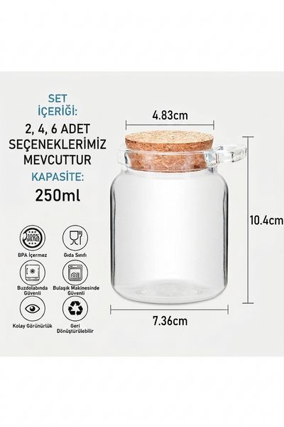 Yenigeldi 2-Piece 250ml Small Glass Storage Jars with Cork Lids and Spoons Y802
