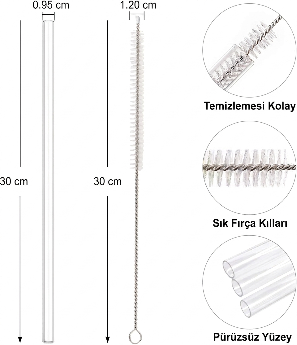Yenigeldi 12 Adet 30 cm Tritan Stnly Quencher Yedek Pipet + 1 Adet Temizleme Fırçası