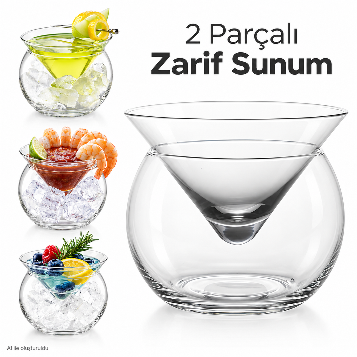 1 Adet (2 Parça) Cam Meyve, Kokteyl, Havyar Bardağı Seti