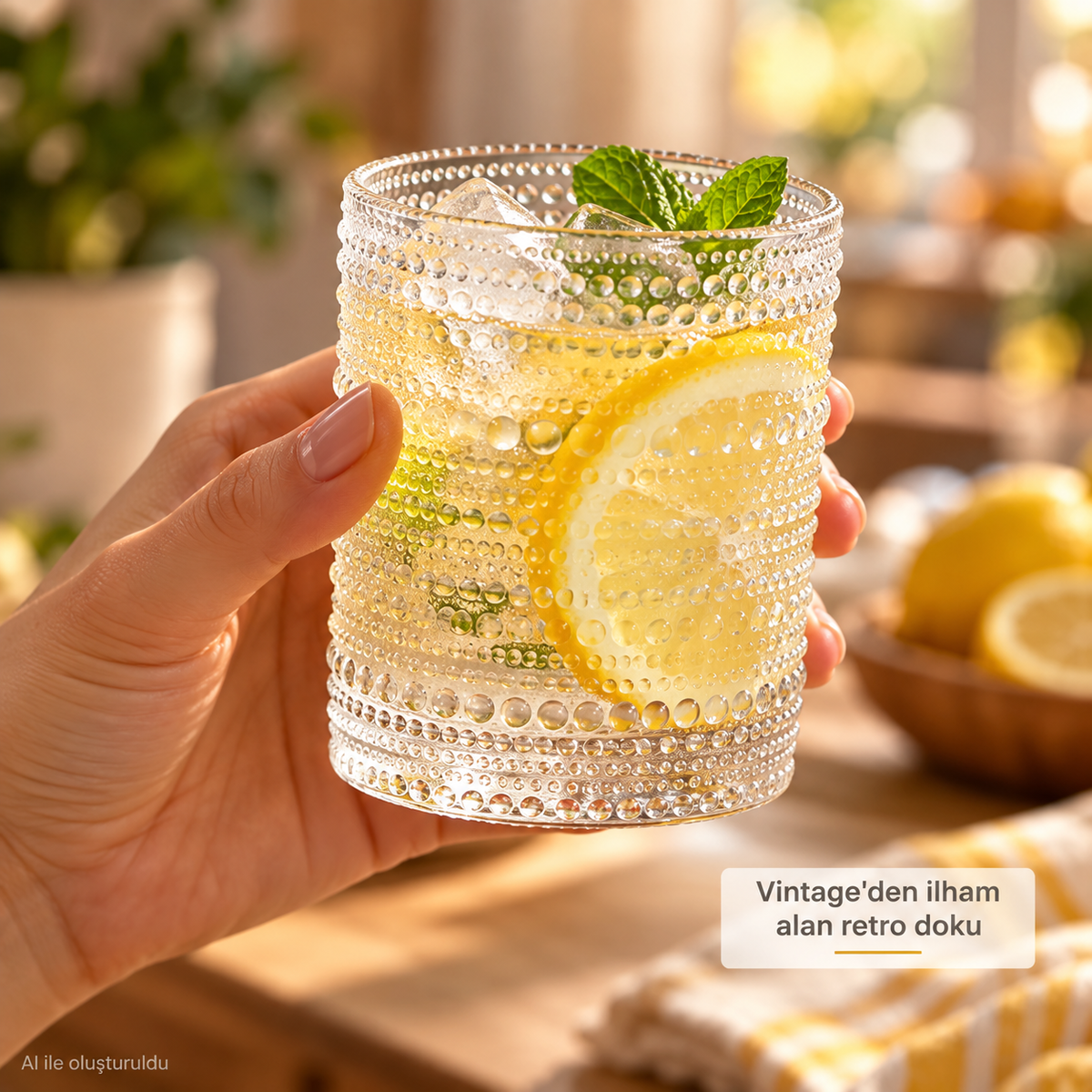 4 Adet y36 330 ml Vintage Hobnail Bardak Antika Boncuk Kabartmalı KahveViski