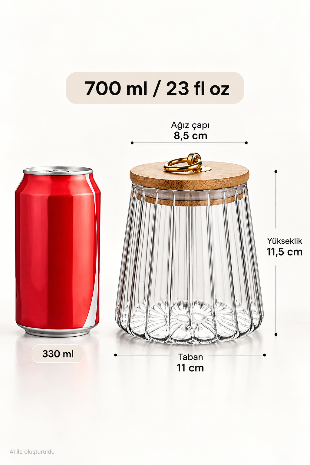 1 Adet 700ml Bambu Kapaklı ve Şeffaf Hava Geçirmez Kavanoz Kahve Şeker, Baharat