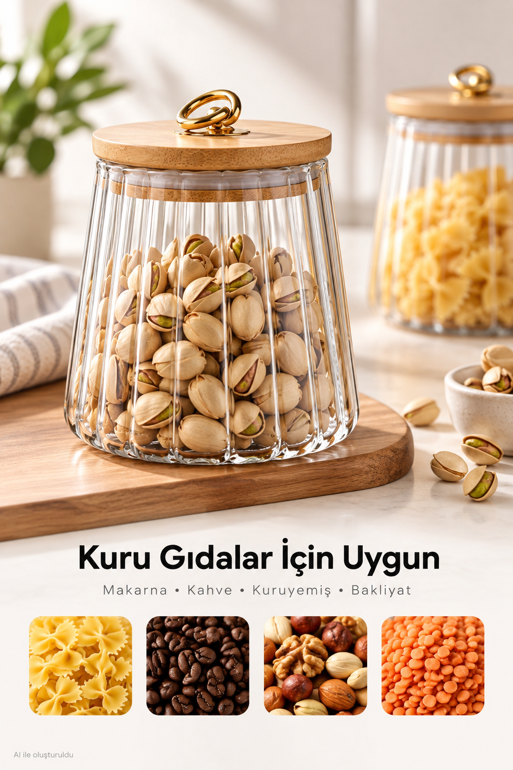 1 Adet 700ml Bambu Kapaklı ve Şeffaf Hava Geçirmez Kavanoz Kahve Şeker, Baharat