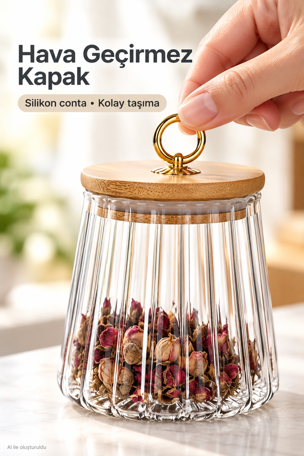 1 Adet 700ml Bambu Kapaklı ve Şeffaf Hava Geçirmez Kavanoz Kahve Şeker, Baharat