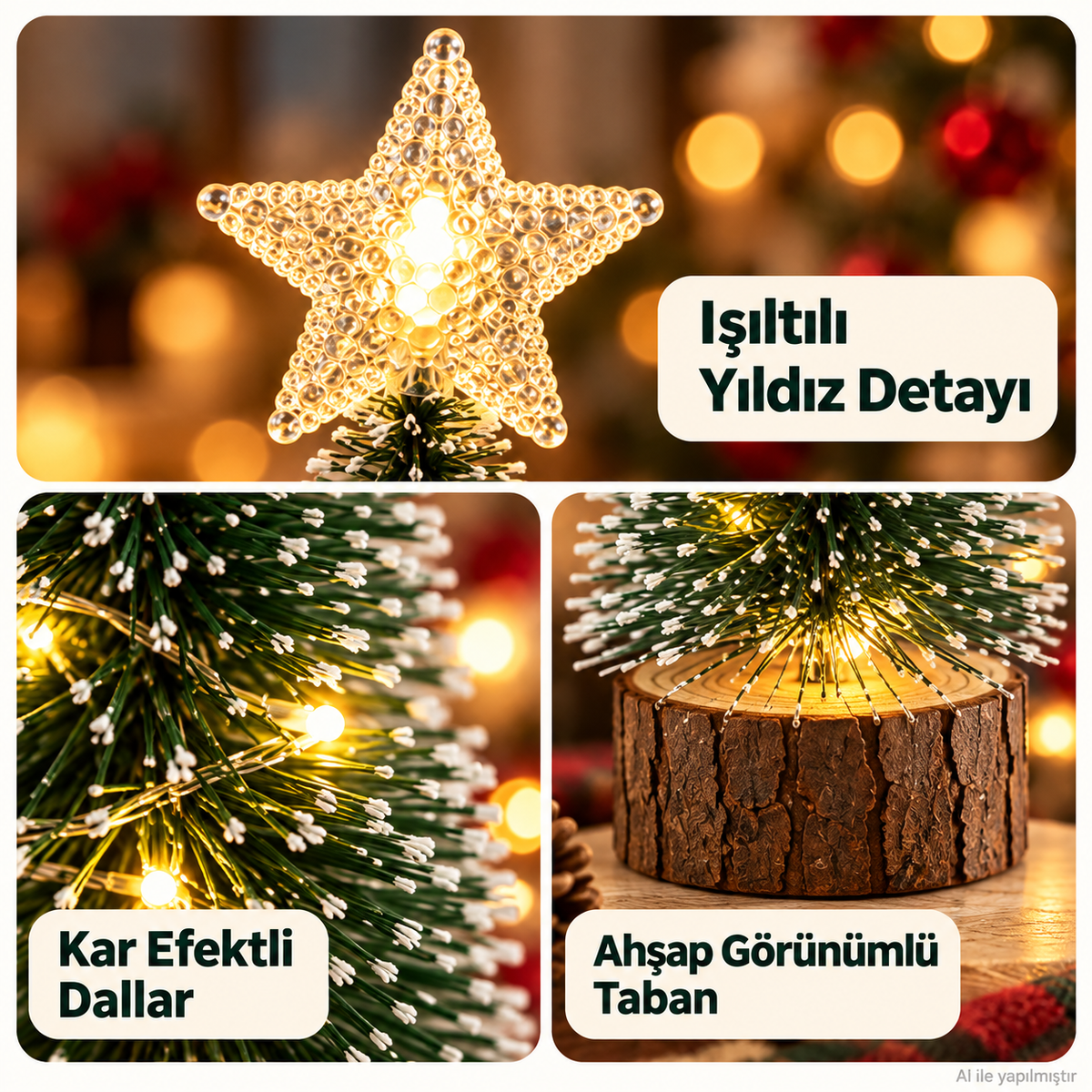 LED Peri Gün Işığı + 1 Adet Tepe Yıldızlı Kar Efektli Mini Yılbaşı Ağacı