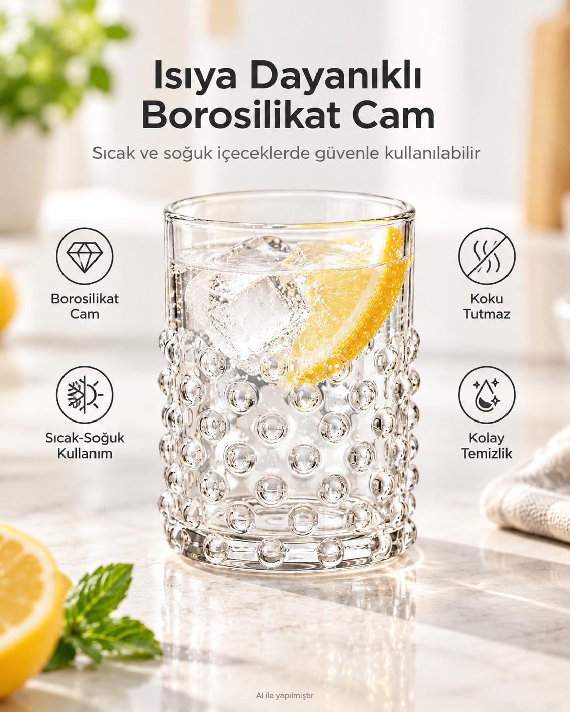 1 Adet Şeffaf Baloncuk Tasarımlı Cam, Meşrubat, Soğuk Kahve Bardağı
