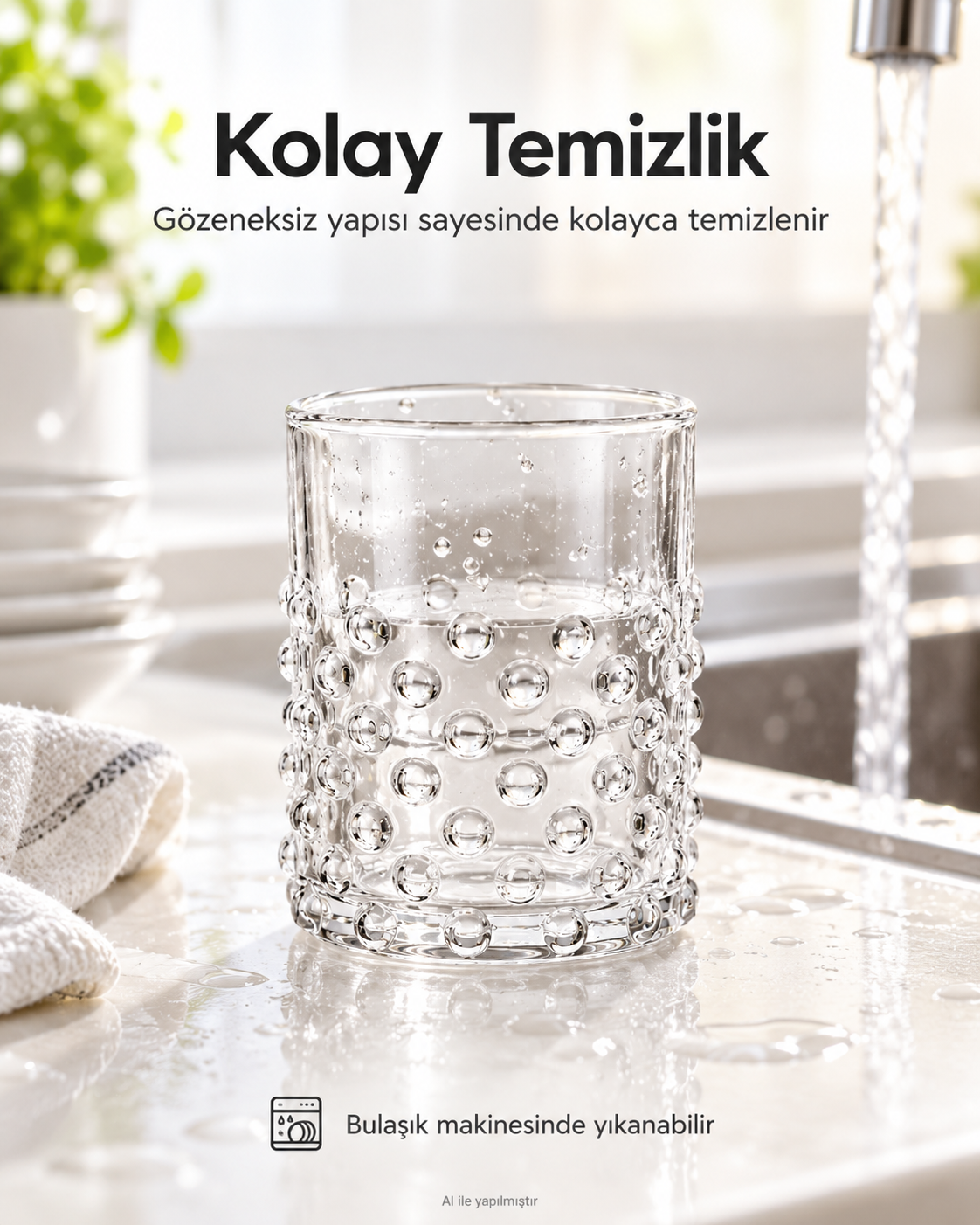 1 Adet Isıya Dayanıklı Kabarcıklı Cam Bardak - Dekoratif Borosilikat Bardak