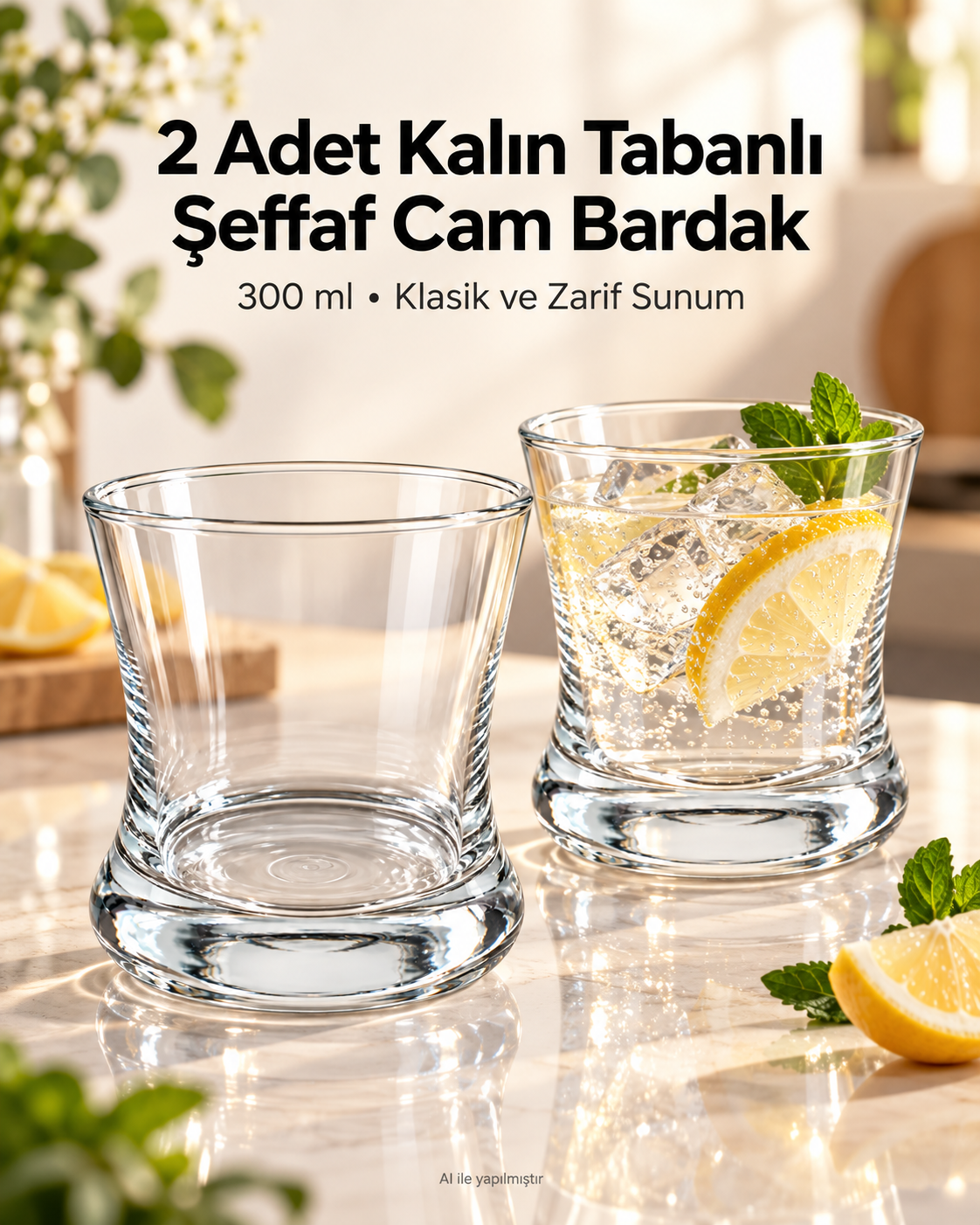 1 Adet Kalın Tabanlı Şeffaf Viski Bardağı – Premium Klasik Tasarım, 300 ml Cam