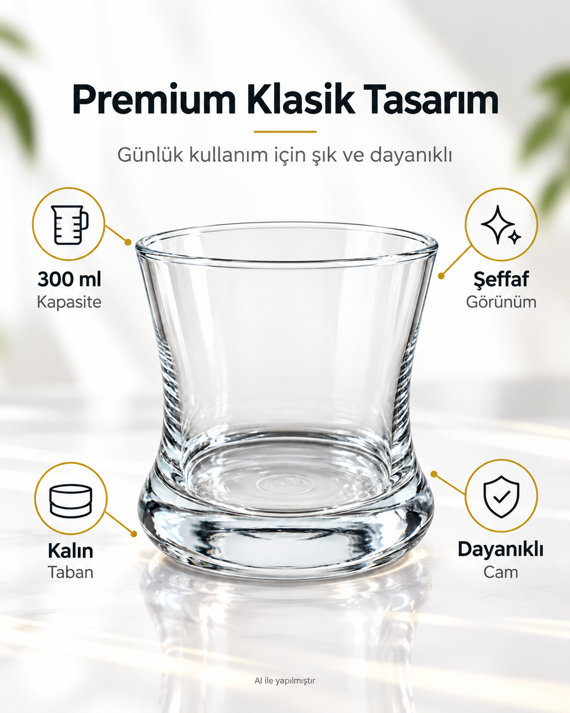 1 Adet Kalın Tabanlı Şeffaf Viski Bardağı – Premium Klasik Tasarım, 300 ml Cam
