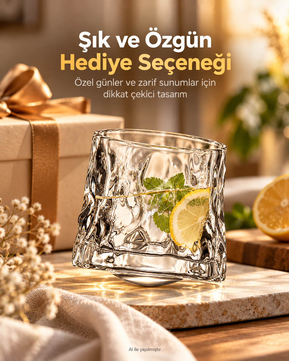 1 Adet Çevirmeli Kristal Görünümlü 360 Derece Döner Topaç Viski Bardakları