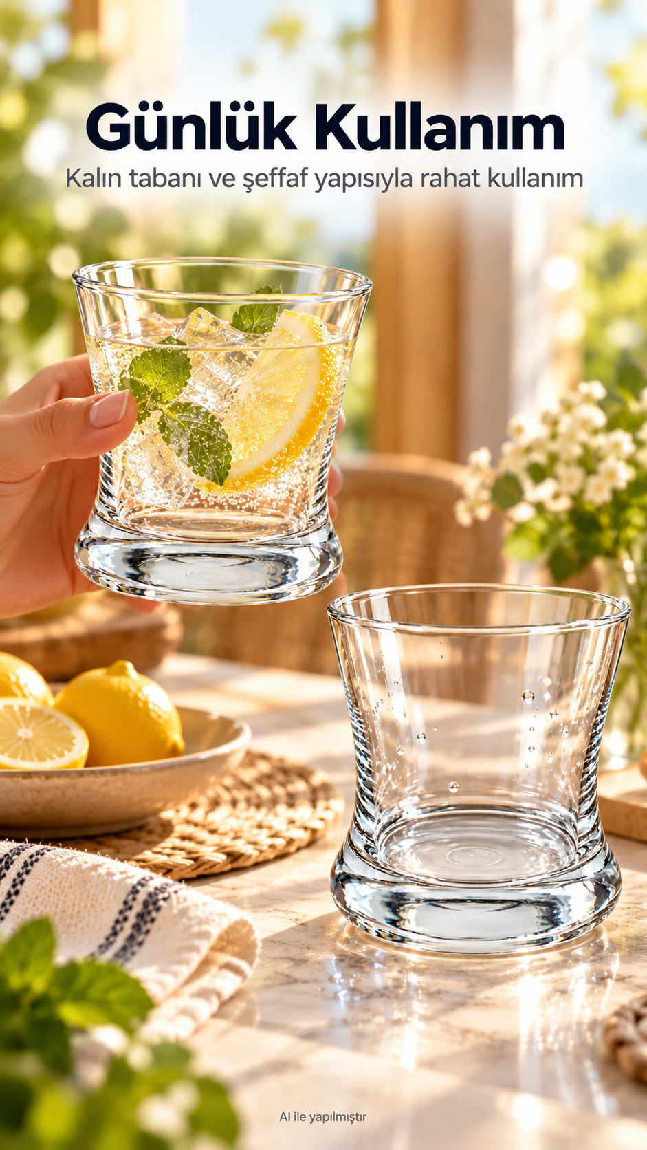 2 adet Kalın Tabanlı Şeffaf Bardak – Premium Klasik Tasarım, 300 ml Cam