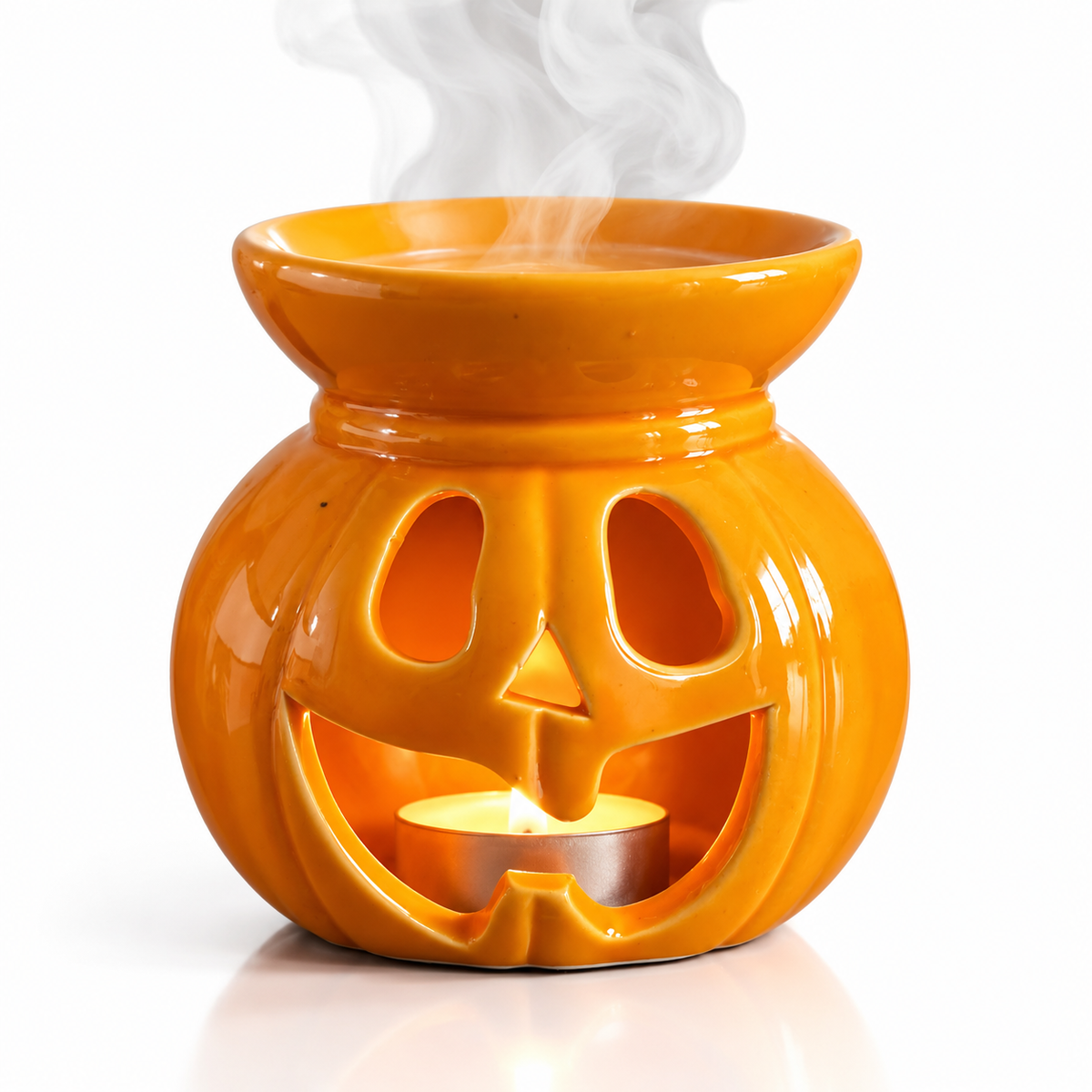 1 Adet 9,5cm x10h Halloween Balkabağı Buhurdanlık – Seramik Tealight Mumlu Koku ve Uçucu Yağ Buhurdanlığı – Bal Kabağı Mumluk, Yılbaşı ve Cadılar Bayramı Dekorasyonu