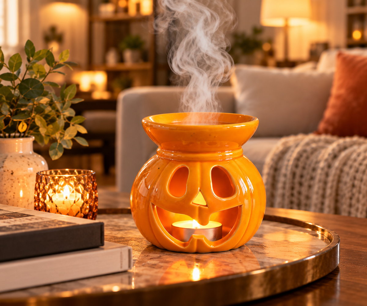 1 Adet 9,5cm x10h Halloween Balkabağı Buhurdanlık – Seramik Tealight Mumlu Koku ve Uçucu Yağ Buhurdanlığı – Bal Kabağı Mumluk, Yılbaşı ve Cadılar Bayramı Dekorasyonu