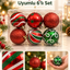 6 Adet Kırmızı Yeşil Beyaz Yılbaşı Ağacı Süsü – Desenli Noel Topu Seti, Dekoratif Yılbaşı Süsleri
