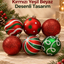 6 Adet Kırmızı Yeşil Beyaz Yılbaşı Ağacı Süsü – Desenli Noel Topu Seti, Dekoratif Yılbaşı Süsleri