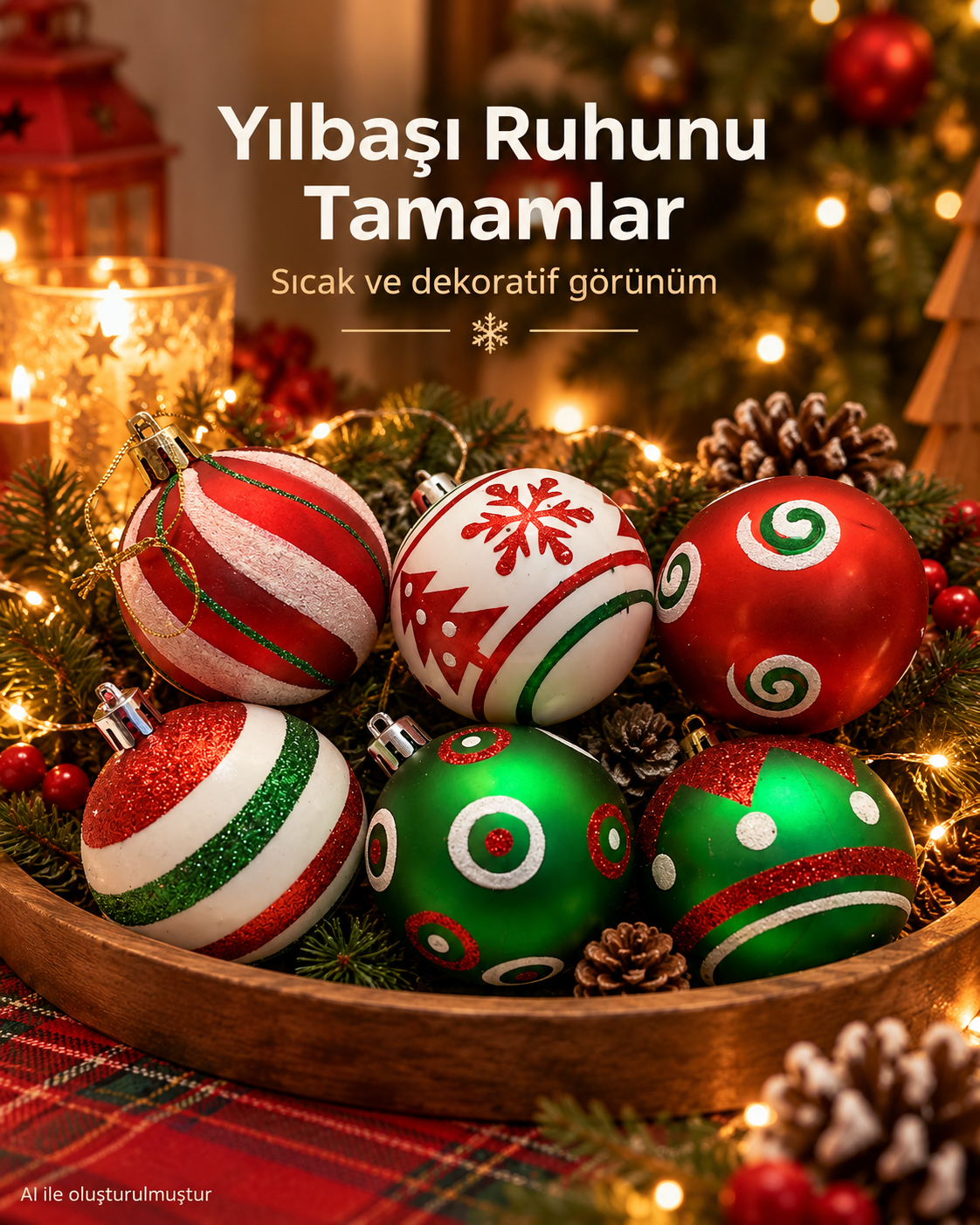 6’lı Kırmızı Yeşil Beyaz Yılbaşı Topu Seti – Kar Tanesi, Spiral ve Geometrik Desenli Noel Ağacı Süsleri, Dekoratif Çam Ağacı Süsü