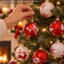 6’lı Kırmızı Beyaz Yılbaşı Topu Seti – Geyik, Kar Tanesi ve Çam Ağacı Desenli Noel Ağacı Süsleri, Dekoratif Çam Ağacı Topları