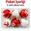 6’lı Kırmızı Beyaz Yılbaşı Topu Seti – Geyik, Kar Tanesi ve Çam Ağacı Desenli Noel Ağacı Süsleri, Dekoratif Çam Ağacı Topları