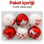 6’lı Kırmızı Beyaz Yılbaşı Topu Seti – Kar Tanesi, Hediye ve Geyik Desenli Noel Ağacı Süsleri, Dekoratif Çam Ağacı Topları