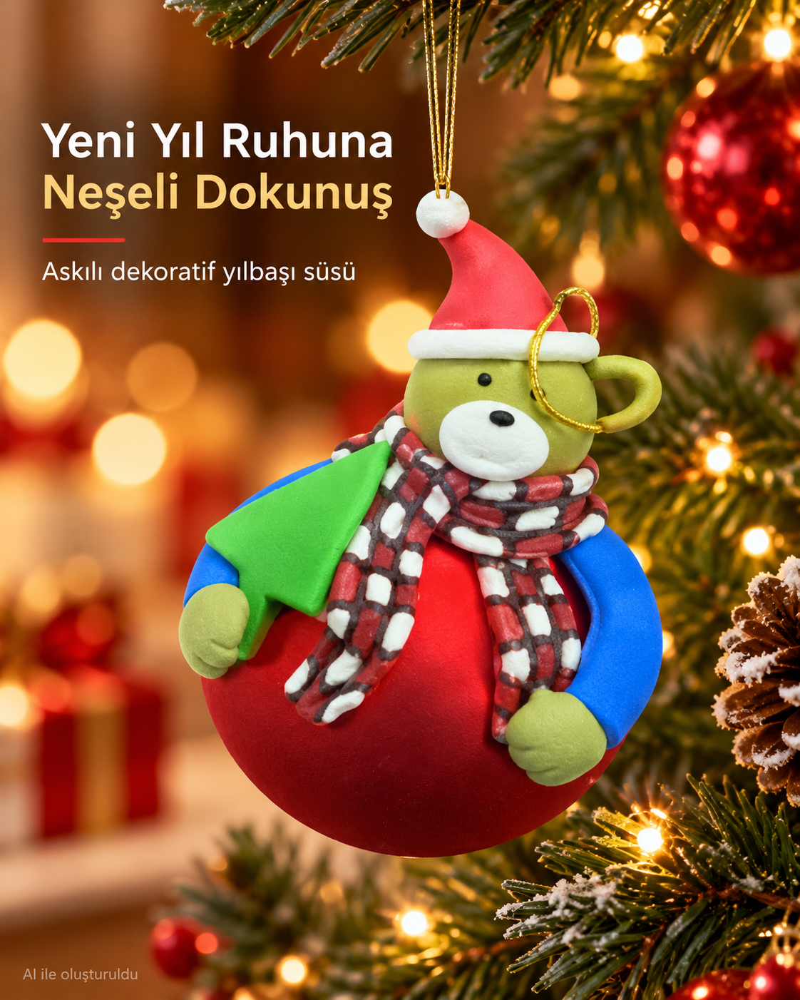 Ayıcıklı Yılbaşı Topu Yılbaşı Süsü Noel Süs