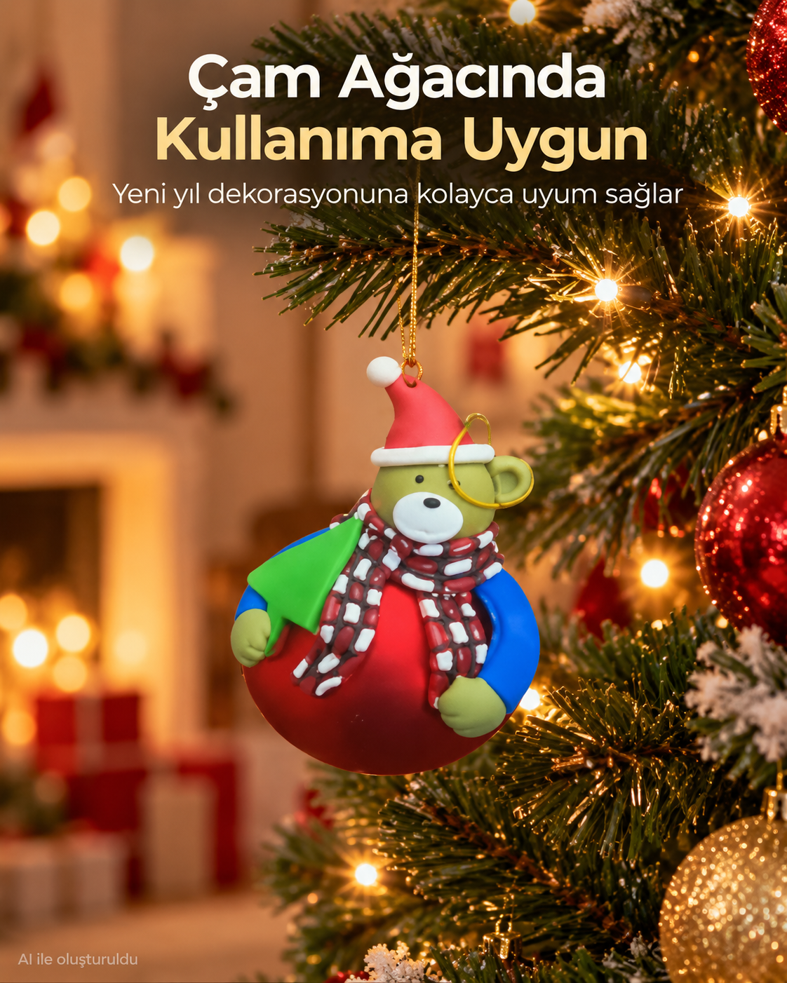 Ayıcıklı Yılbaşı Topu Yılbaşı Süsü Noel Süs