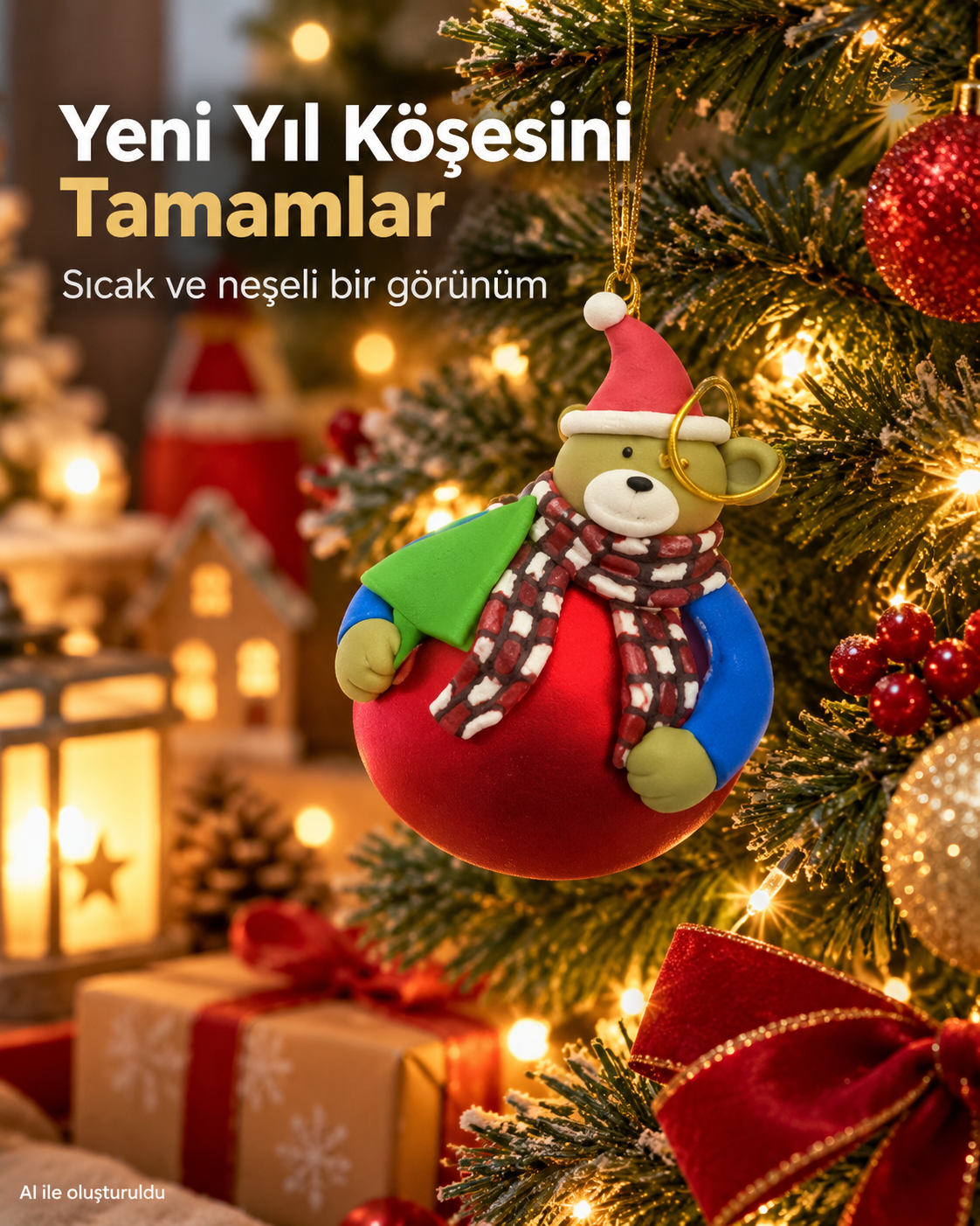 Ayıcıklı Yılbaşı Topu Yılbaşı Süsü Noel Süs