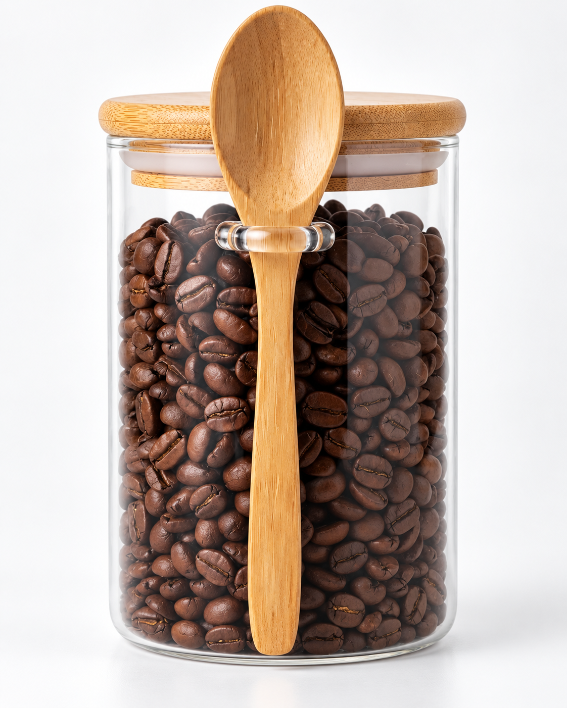 Bambu 1 Adet 1000 ml Kaşık Kapaklı Büyük Hava Geçirmez Cam Kavanoz