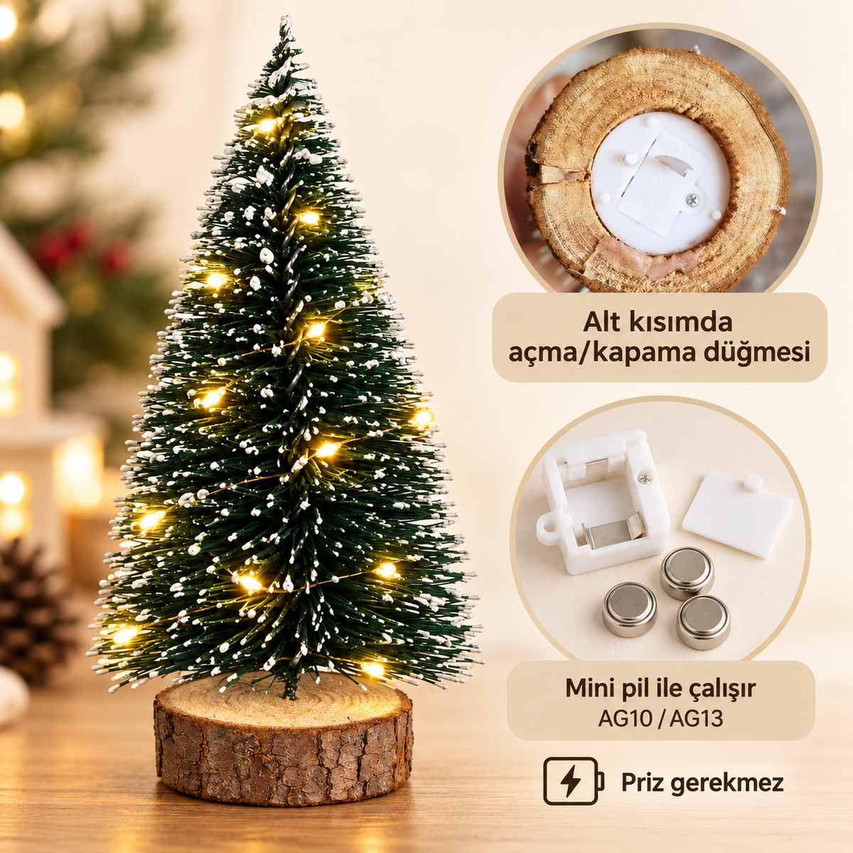 1 Adet 16 Cm Kendinden Işıklı Üç Kademeli Gün Işığı Yılbaşı Çam Ağacı
