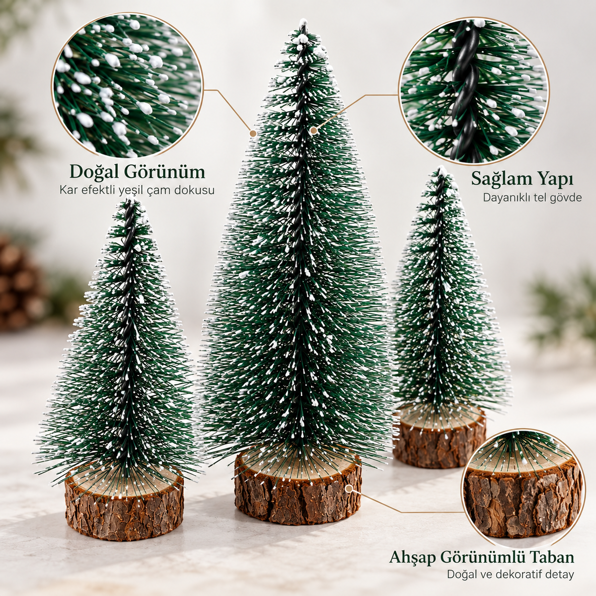 3 Adet ( 1 Adet 15 cm +2 Adet 10 cm )Yılbaşı Çam Ağacı Seti t217