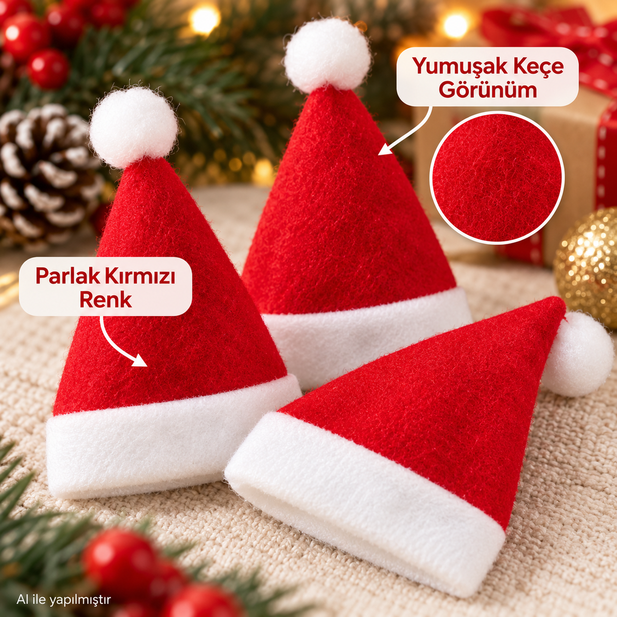 3 Adet Yılbaşı Şapka, Yeni Yıl Şişe ve Sunum Şapkası, Süs Şapka Parlak