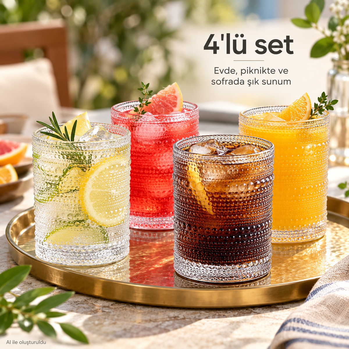 4 Adet y36 330 ml Vintage Hobnail Bardak Antika Boncuk Kabartmalı KahveViski