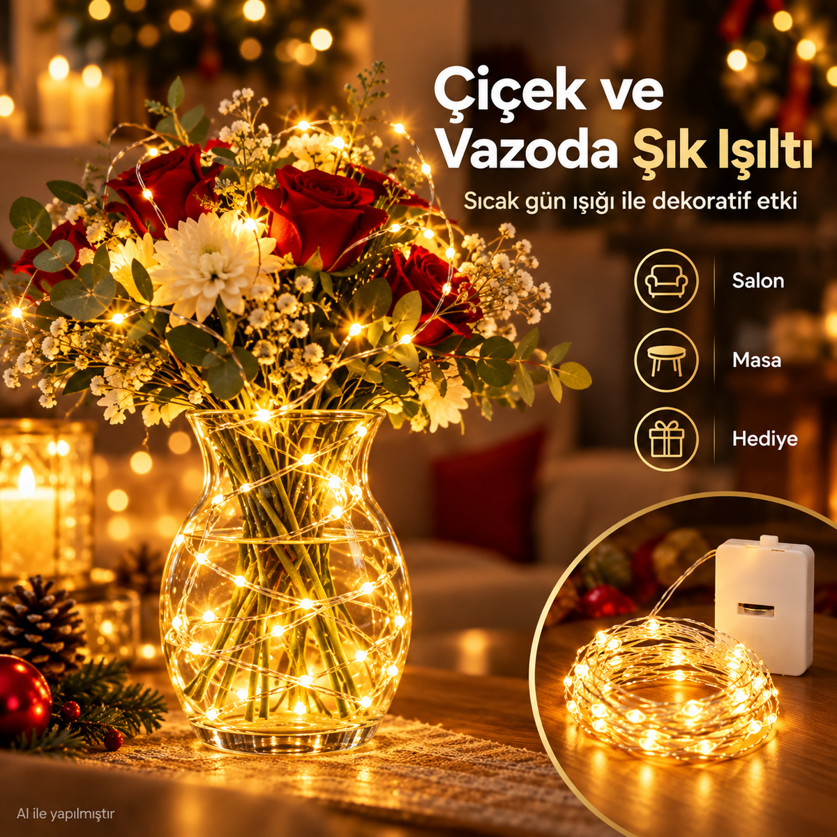 1 Adet Led 2m 20 Lamba Yılbaşı Peri Işık Parti Günışığı Dekorasyon